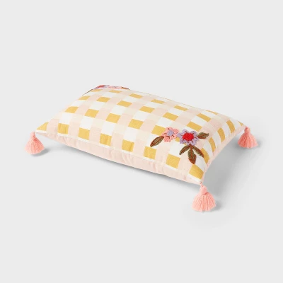 Checkered With Flower Embroidery Kids' Decorative Pillow - Pillowfort™ 2 Checkered With Flower Embroidery Kids' Decorative Pillow - Pillowfort™ - Image 2
