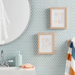 8"x10" 2pk Kids' Framed Wall Arts - Pillowfort™: Multicolor Typography, Vertical Lithograph, Beige Frame, Sawtooth Mount