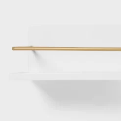 Kids' Wall Shelf White With Gold - Pillowfort™: Floating Decorative MDF Wall Organizer, 24" Wide -Pillowfort Shop GUEST f39bb5bb 4593 4bbf b06b 69261453d384