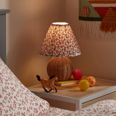 Round Faux Rattan Kids' Lamp With Pleated Floral Shade - Pillowfort™ 2 Round Faux Rattan Kids' Lamp With Pleated Floral Shade - Pillowfort™ - Image 2
